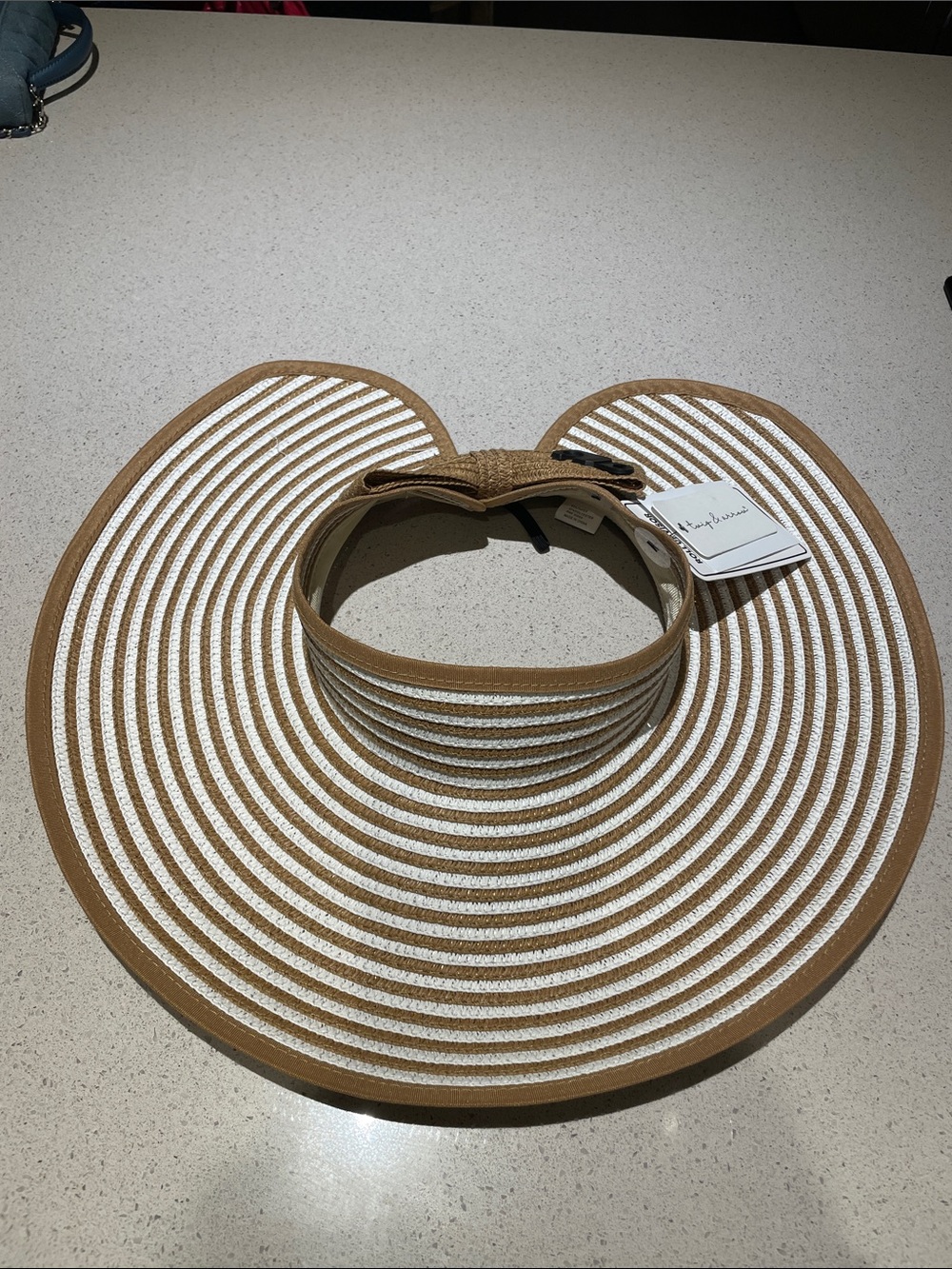 Striped Brown and White Packable Visor with Adjustable Back